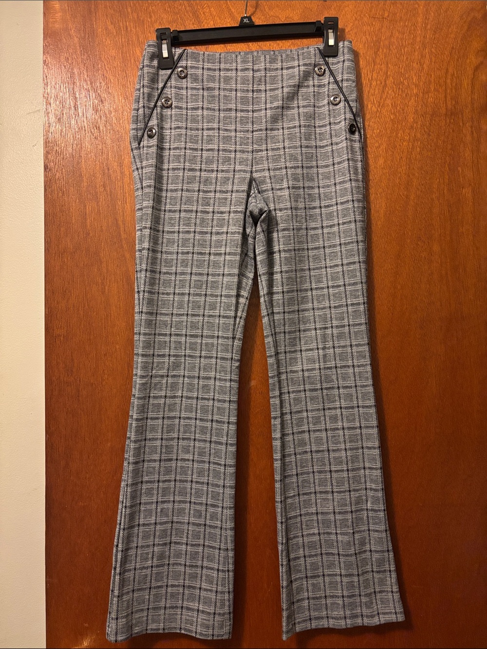 SoHo Petite Small Women's Gray Plaid Dress Pants - Tailored Flare